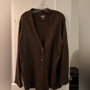 Button front brown tweed knit sweater